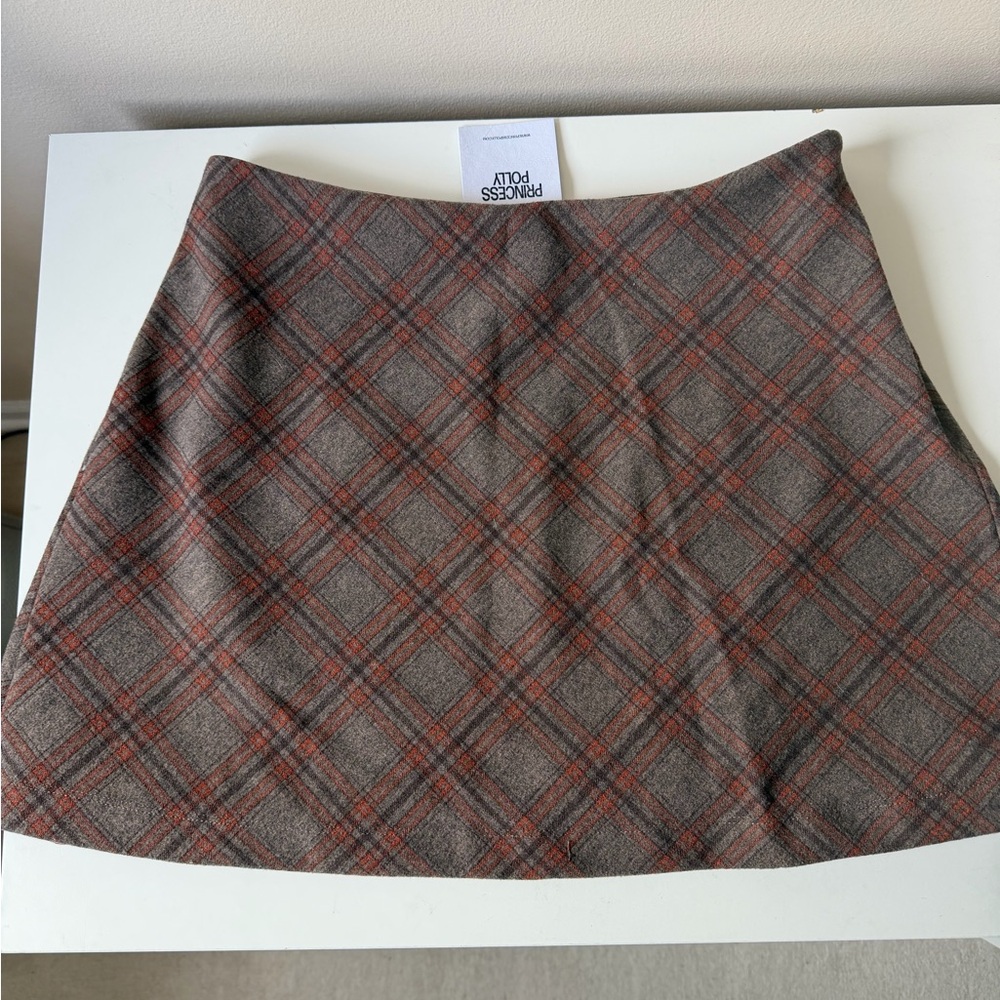 Princess Polly Brown Plaid Mini Skirt with Rust Check